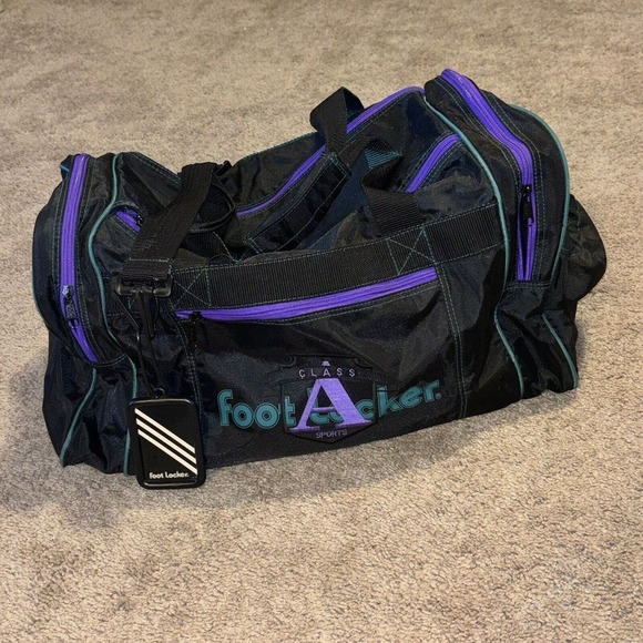 Vintage 90's Foot Locker Class A Sports - Duffle Bag (Black, Purple, Green) - Picture 1 of 5